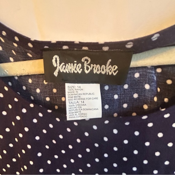 Jamie Brooke Navy Polka Dot Midi Dress | Size 14 | Rayon | Y2K Classic - Picture 4 of 6